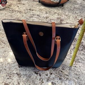 Anne Klein Black Tote with Tan Straps